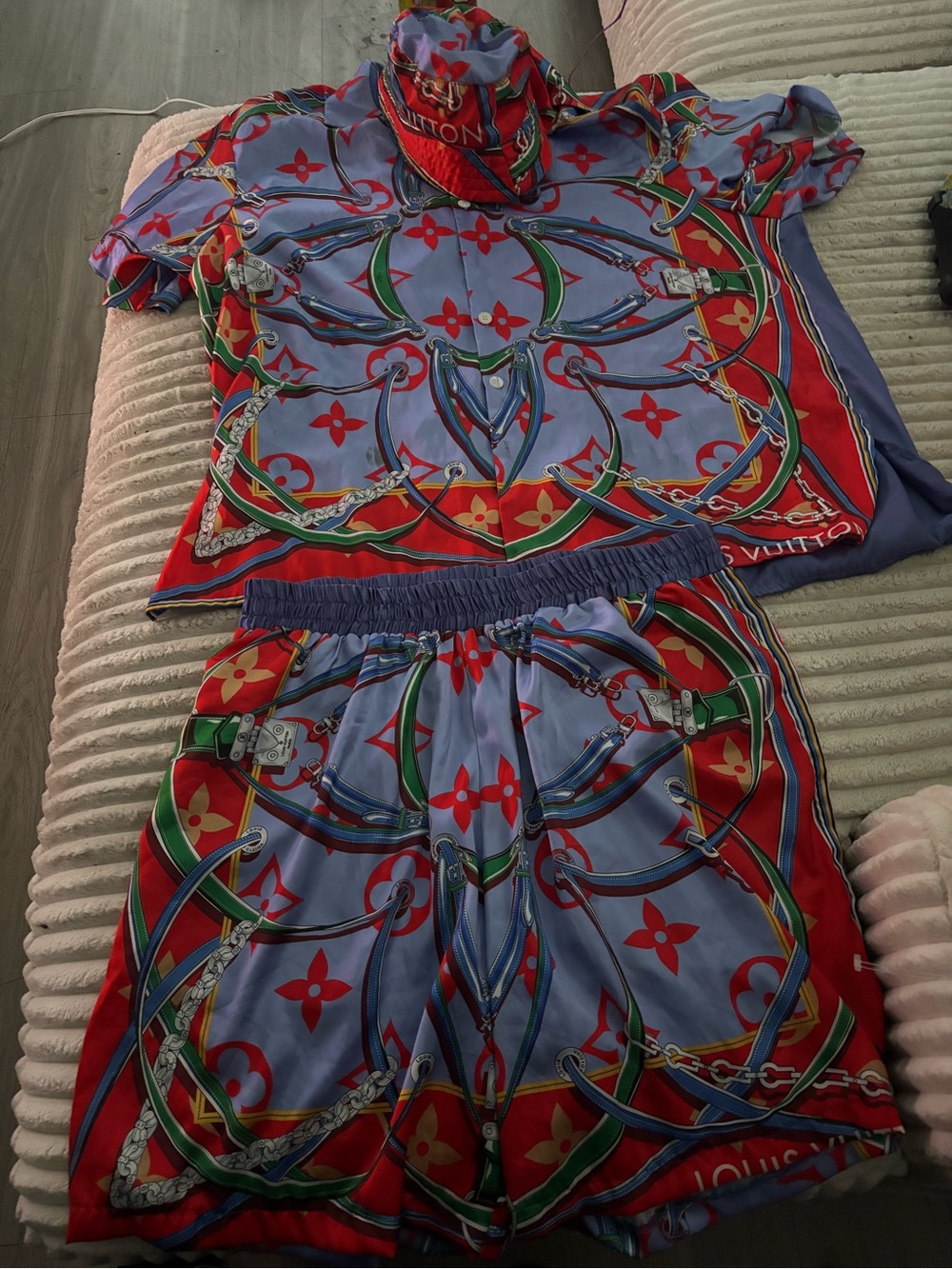 Louis Vuitton Pajama Set in Lavender & Red with Multicolor Accents